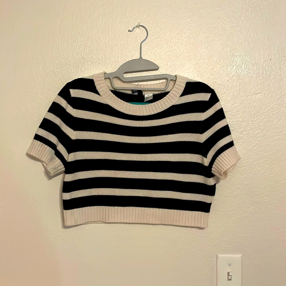 Black and white striped crop top